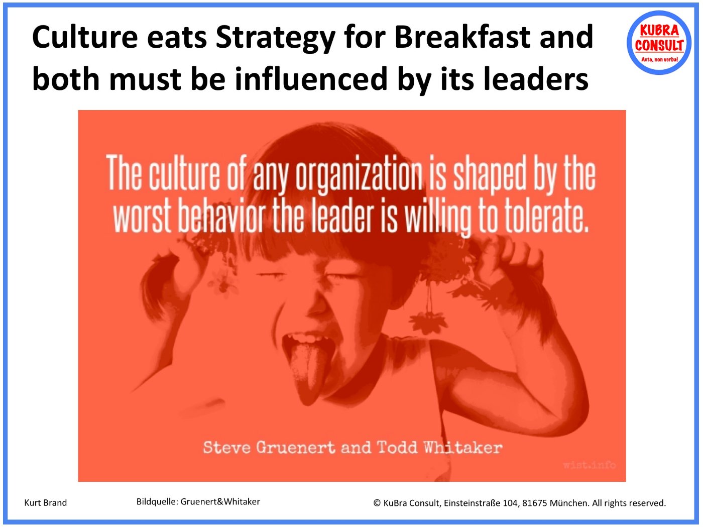 The culture of any organization is shaped by the worst behavior tolerated (Gruenert/Whitaker)